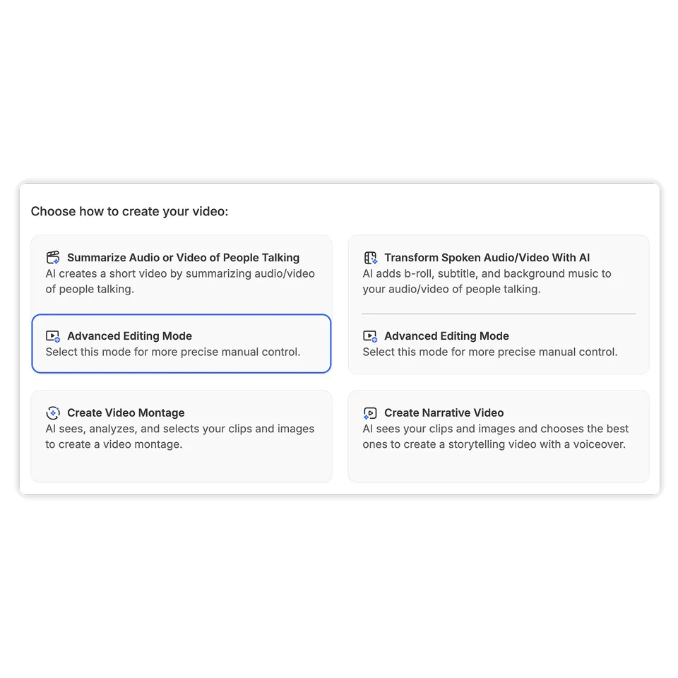 Advanced Editing Mode options shown in the classroom tutorial video creator